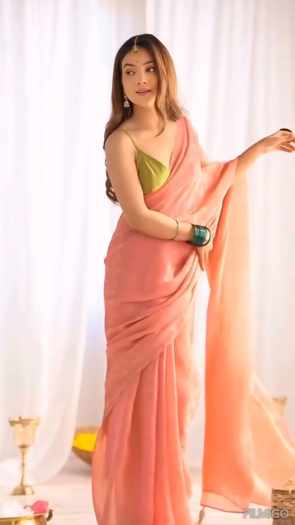 Peach Color Solid Fendy  Ready To Wear Saree With Unstitched Blouse