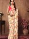 Cream Floral Print Georgette Ready To Wear Saree With Unstitched Blouse
