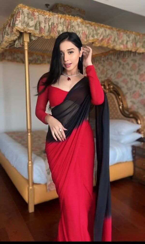 Red Black Ombre Effect Georgette Ready To Wear Saree With Unstitched Blouse