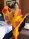 Yellow Color, Featuring Bold Red Floral Prints  Georgette Ready To Wear Saree With Unstitched Blouse