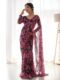 Black Base Color With Bold Pink Rose Floral Prints Georgette Ready To Wear Saree With Unstitched Blouse