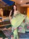 Light Green Color Pink And Red Floral Prints Georgette Ready To Wear Saree With Unstitched Blouse