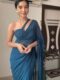 Teal,Rama Color, Plain Elegant  Georgette Ready To Wear Saree With Unstitched Blouse