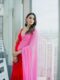 Red And Soft Pink Omber Pattern Georgette Ready To Wear Saree With Unstitched Blouse