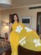 Yellow Color, Highlighted With Large White Floral Prints Georgette Ready To Wear Saree With Unstitched Blouse