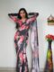 Black Base, Adorned With Bold Red And Pink Floral Prints Georgette Ready To Wear Saree With Unstitched Blouse