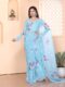 Sky Blue And Multi-color Floral Prints Georgette Ready To Wear Saree With Unstitched Blouse