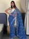 Navy Blue And Multi-color Floral Prints Georgette Ready To Wear Saree With Unstitched Blouse