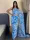 Light Blue And Light Blue Georgette Ready To Wear Saree With Unstitched Blouse