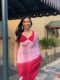 Baby Pink And Red Omber Print Georgette Ready To Wear Saree With Unstitched Blouse
