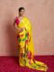 Yellow Color Satin Vibrant Lotus Floral Prints Ready To Wear Saree With Stitched Blouse