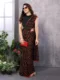 Black Georgette Red And Green Floral Prints Ready To Wear Saree  With Unstitched Blouse
