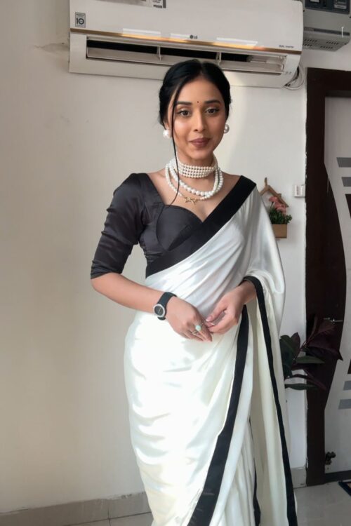 Rich White Base Color Ombre Saree,Flowy Drape Georgette Ready To Wear Saree With Unstitched Blouse