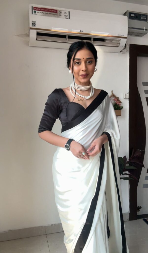 Rich White Base Color Ombre Saree,Flowy Drape Georgette Ready To Wear Saree With Unstitched Blouse
