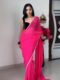 Hot Pink Color Border Solid Design Georgette Ready To Wear Saree With Unstitched Blouse