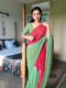 Pink And Leaf Green Georgette Soft Ombré Effect Ready To Wear Saree With Unstitched Blouse
