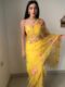 Yellow Color Floral Pink Floral Design Organza Ready To Wear Saree With Unstitched Blouse