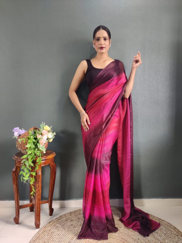 Magenta And Wine Shades Georgette Soft Ombré Pattern Ready To Wear Saree With Unstitched Blouse