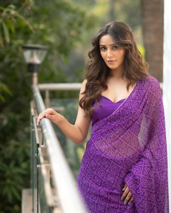 Purple Bandhani Print Design Georgette Ready To Wear Saree With Unstitched Blouse piece - Image 8
