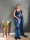 Deep Navy To Teal Shades Georgette Soft Ombré Pattern Ready To Wear Saree With Unstitched Blouse