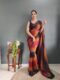 Burnt Orange, Deep Maroon Shades Georgette Soft Ombré Pattern Ready To Wear Saree With Unstitched Blouse