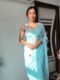 Pastel Blue Color Red And Silver Heart Motifs Georgette Ready To Wear Saree With Unstitched Blouse