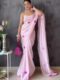 Baby Pink Heart Embellishments Georgette Ready To Wear Saree With Unstitched Blouse