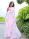 Light Pink Heart Embellishments Georgette Ready To Wear Saree With Unstitched Blouse
