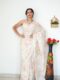 Light Cream With Pastel Orange And Lilac Floral Prints Georgette Ready To Wear Saree With Unstitched Blouse