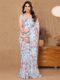 Pastel Blue Shade Floral Prints In Pink And Lavender Tones Georgette Ready To Wear Saree With Unstitched Blouse