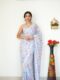 Light Blue With Multicolor Floral And Fan Motifs Georgette Ready To Wear Saree With Unstitched Blouse