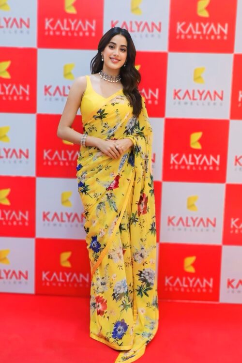 Bright Yellow With Multicolor Floral Print Georgette Ready To Wear Saree With Unstitched Blouse