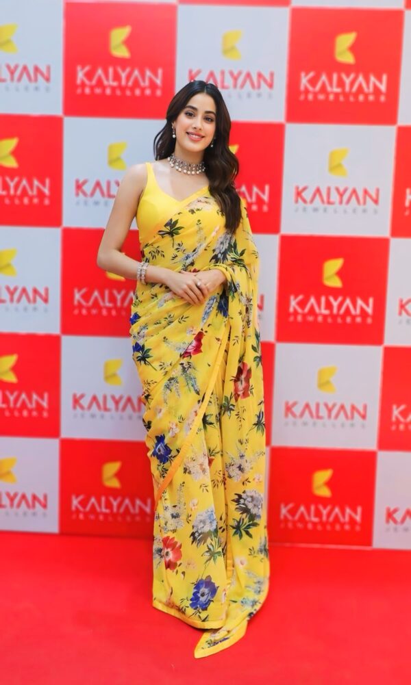 Bright Yellow With Multicolor Floral Print Georgette Ready To Wear Saree With Unstitched Blouse