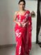 Red With Bold White Floral Prints Georgette Ready To Wear Saree With Unstitched Blouse