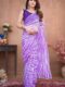 Lavender And White With Shibori-style Wavy Tie-dye Print Georgette Ready To Wear Saree With Unstitched Blouse