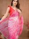 Vibrant Pink And White Shibori Tie-dye Waves Georgette Ready To Wear Saree With Unstitched Blouse
