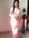 Baby Pink And White Omber Print Georgette Ready To Wear Saree With Unstitched Blouse