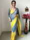 Yellow And Grey Omber paint Georgette Ready To Wear Saree With Unstitched Blouse
