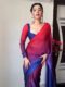 Wine Red And Royal Blue Motifs Georgette Ready To Wear Saree With Unstitched Blouse