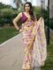 Yellow Floral Printed Georgette Saree with Crochet Lace Border – Lightweight Casual Elegance