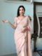 Pastel Peach Georgette Floral Embroidery Red Piping Border Ready To Wear Saree With Unstitched Blouse