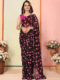 Black ink Floral Prints And Border Georgette Ready To Wear Saree With Unstitched Blouse
