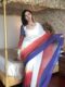 White, Red, Yellow, And Royal Blue Ombré Shades Georgette Ready To Wear Saree With Unstitched Blouse