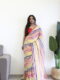 Multi-colored Striped Pattern Georgette Ready To Wear Saree With Unstitched Blouse