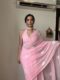 Soft Pink Georgette Saree With Cute White Heart Ready To Wear Saree With Unstitched Blouse