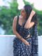 Navy Blue Color Linen Silk Dabu print Design Ready To Wear Saree With Unstitched Blouse