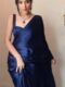 Navy Blue Satin Saree Ready To Wear Saree With Unstitched Blouse