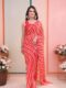 Red And White Wavy Stripes Georgette Ready To Wear Saree With Unstitched Blouse
