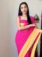 Bright Pink And Yellow Ombré Shades Georgette Ready To Wear Saree With Unstitched Blouse