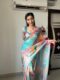 Sky Blue Multicolor Floral And Tropical Print Georgette Ready To Wear Saree With Unstitched Blouse